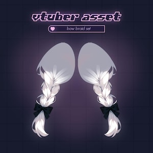 Könnte beinhalten: Weißes geflochtenes Haar mit schwarzen Schleifen auf jeder Seite, beschriftet "bow braid set".