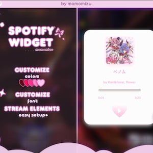 customizeable heart spotify widget - horizontal & vertical version | kawaii spotify overlay for stream elements | soft pastel streamer theme