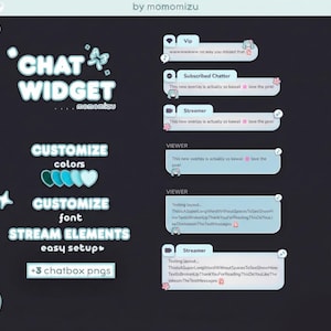 3 chatbox gratuite) widget di chat con tema M--ku ciano / overlay di chat a bolle kawaii per elementi di streaming / tema streamer pastello morbido
