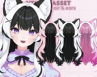 long wolfcut hair w reactive ears for vtube studio - 10 style variations! | physics rigged + adjustable length | momomizuvt