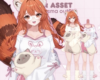 Completo pigiama comodo e morbido con rigging – Asset VTuber, tonalità della pelle personalizzabili