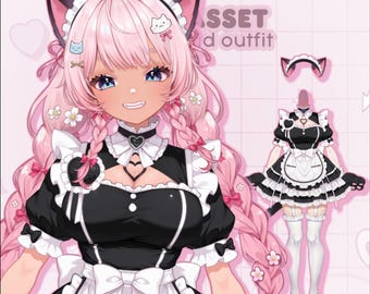 Black Cat Maid Vtuber Outfit – Rigged Customizable Body Asset