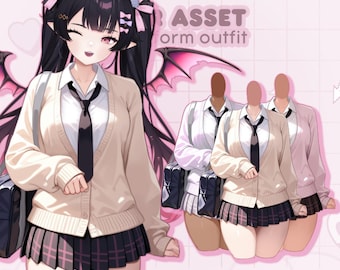 Rigged School Uniform Vtuber Body Asset: 5 Skintones, Customizable
