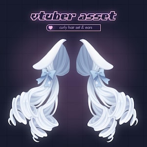 Rigged Curly Hair Asset + Ears Set for VTube Studio - 5 Color Variations - Vtuber Items