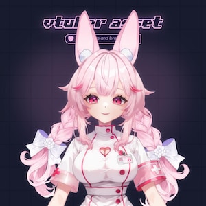 Rigged Braided Pigtail and Reactive Bunny Ear Set for Vtube Studio with Color customization - 5 Color Variations - Vtuber Items