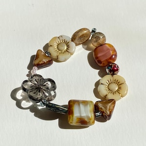 Czech Beaded Bracelet | One of a Kind Handmade Glass Flower Charm Bracelet | Pastel Jewelry Gift