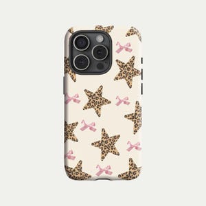 Autumn winter leopard print star case, stylish beautiful Y2K case,  for iPhone 17 16 15 14 13 12 11 and Samsung Galaxy S25 S24 S23 S22