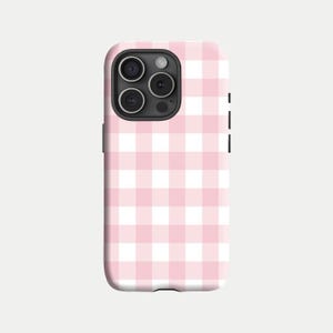 Pink Plaid Case, Cute and Beautiful Plaid Protective Cover for iPhone 16 15 14 13 12 11 Pro Max Plus Mini and Samsung Galaxy S23 S22 S21