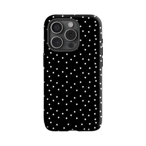 トゥルーブラック ポルカドット ドット柄 スマホケース iPhone 16 15 14 13 12 11 Pro Max および Samsung Galaxy S25 S24 S23 用 スタイリッシュなスマホケース
