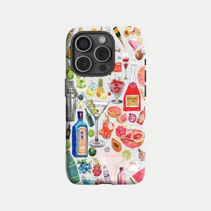 Coquette Martini collage phone case, cocktail phone case, Y2K bow aesthetic, suitable for iPhone16 15 14 13 12 11, Galaxy S23 S22 S20 Ultra
