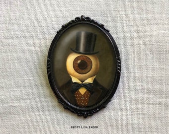 Gothic Eyeball Headed man Brooch, Oval Victorian Sci-Fi Steampunk Style for Halloween or Christmas