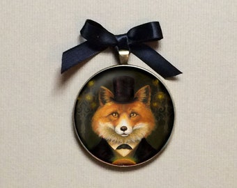 Fox Ornament, Victorian Gothic Portrait Miniature, Christmas Ornament,  Ready to Hang