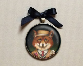 Fox Ornament, Christmas Ornament, Fox Dandy, Miniature, Wall Art, Fox Art, Fox Lover, Great Gatsby, 1920's, Jazz Age