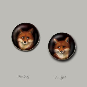 Fox Brooch from Original Artwork - Round Lady or Gentleman Fox - 1&quot; bronze setting pin back and resin front