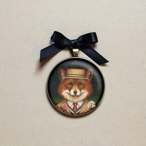 Fox Christmas Ornament from Original Artwork - Fox Dandy in Boater Hat for Fox Lover Gift, Great Gatsby, 1920&#39;s, Jazz Age