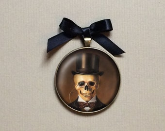 Skeleton Ornament, Skull, Gothic Portrait Miniature, Gallery Wall Art, Christmas Ornament, Steampunk, Ready to Hang, Stocking Stuffer