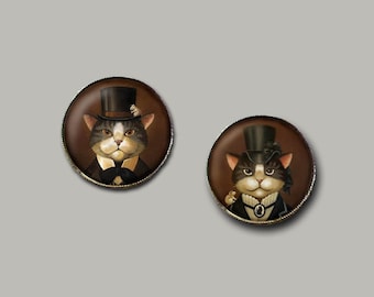 Victorian Cat Brooch - Cat Portrait Pin - Round Brooch- Vintage Cat - Gothic Cat Brooch