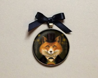 Victorian fox Christmas Ornament from Original Artwork - Gothic Christmas Portrait for Fox Lover, Stocking Stuffer, Secret Santa Gift