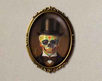 Cinco de Mayo Skeleton Brooch - Day of the Dead Pin - Skull Brooch Pin - Victorian - Gothic - Steampunk - Halloween