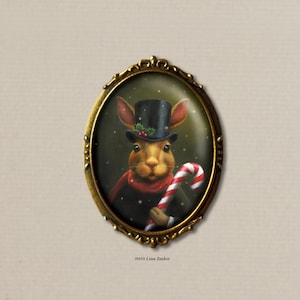 Christmas Rabbit Brooch, Rabbit Pin, Candy Cane, Rabbit in Top Hat, Stocking Stuffer, Secret Santa Gift, Christmas Pin