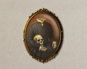 Headless Skeleton Brooch - Victorian Lady Skull Pin - Gothic - Halloween Brooch - Oval - Steampunk