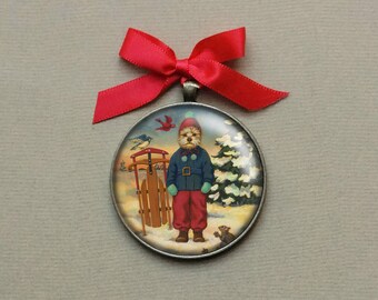 Snow Dog Christmas Ornament - Portrait Miniature - Maltese Dog -  Ready to Hang - Dog Portrait - Gallery Wall Art