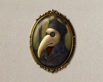 Plague Doctor Brooch- Oval Pin - Venice - Black Death - Venetian - Medieval- Gothic Style- Steampunk - Halloween - Spooky - Bird Mask