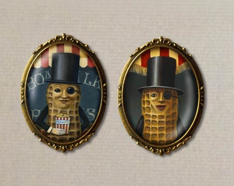 Mr Peanut Brooch - Oval - Retro Food - Anthropomorphic Food - Vintage Food Icon - Boardwalk Seashore - Atlantic City - Coney Island