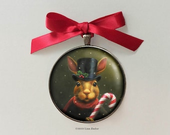 Christmas Rabbit Ornament, Victorian Christmas, Rabbit Lover Gift, Rabbit in Top Hat,  Candy Cane,  Animal Christmas ornament,