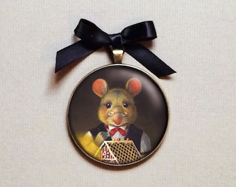 Gingerbread Mouse Ornament, Christmas Mouse Ornament, Porrtrait Miniature, Stocking Stuffer, Secret Santa