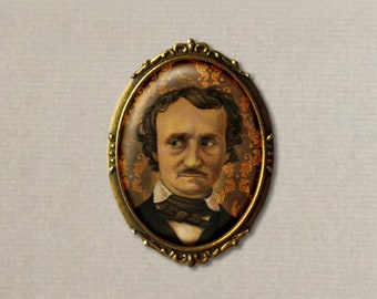 Broche ovale Edgar Allan Poe à partir d'oeuvres d'art originales - épingle portrait littéraire gothique victorien