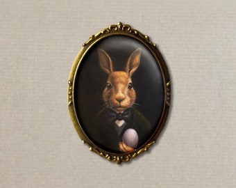 Easter Bunny Brooch, Rabbit Brooch, Rabbit Pin,  March Hare, Oval Pin - Victorian Rabbit, Rabbit Lover Gift, Animal, Anthropomorphic