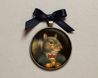 Victorian Squirrel Miniature, Christmas Ornament, Gallery Wall Art, Squirrel Decoration, Animal Ornament, Gentleman, Anthropomorphic