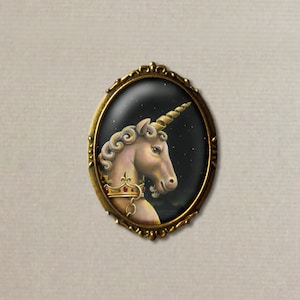 Unicorn Brooch, Unicorn Portrait Pin, Oval, Lapel Pin, Mythical Creature, Magical, Fantastic Beast, Medieval