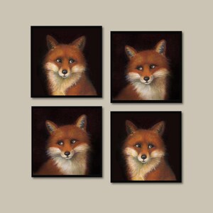 Fox Coasters, Fox Coaster Set, Fox Portrait, Cocktail Coasters, Anthropomorphic, Fox Lover&#39;s Gift, Animal Lover&#39;s Gift, Hostess Gift