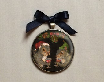 Christmas Squirrel Ornament from Original Artwork, Santa Squirrel and Elf Squirrel, Squirrel Lover Gift