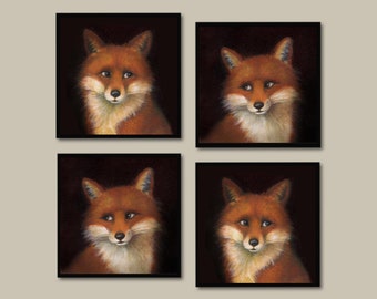 Fox Coasters, Fox Coaster Set, Fox Portrait, Cocktail Coasters, Anthropomorphic, Fox Lover's Gift, Animal Lover's Gift, Hostess Gift