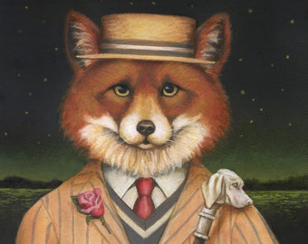 Fox Dandy Print - Jazz Age Fox Portrait - Fox Art- Great Gatsby - Edwardian Fox - Fox Lover's Gift - 1920's
