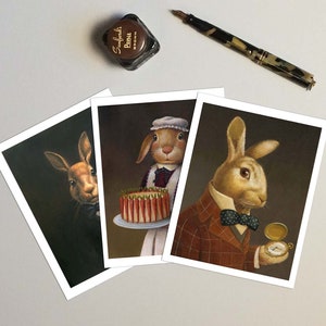 Tarjetas de retrato de conejo de obras de arte originales - Conjunto de 6 tarjetas de arte en blanco con sobres - Regalo para amantes de los conejos