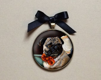 Ornement de pug, portrait de pug, ornement de Noel, ornement de chien, portrait d'animal familier, art de pug, cadeau d'amoureux de pug, amoureux de chien, amoureux d'animal, propriétaire d'animal familier