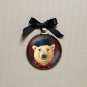 Polar Bear Ornament, Gallery Wall, Portrait Miniature, Animal lover, Retro Christmas, Stocking Stuffer, Secret Santa Gift image 1