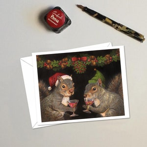 Tarjetas navideñas de ardillas a partir de ilustraciones originales: ardilla elfa y santa, juego de 6, ardillas divertidas