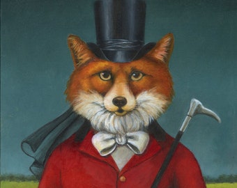 Lady Fox Hunt Print - Fox Portrait - Fox Art- Equestrian Art - Horseback Riding - Edwardian Fox - Fox Lover's Gift - Equestrian Gift