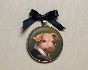 Pig Ornament, Pig Portrait Miniature, Pig Gallery Wall Art, Ready to Hang, Farm Ornament, Barnyard, Farmer, Hog
