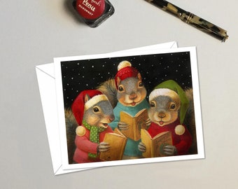 Christmas Carolling Squirrel Cards - Squirrel Christmas Card - Singing Squirrels Cards - Funny Squirrel Cards - Christmas Animal Card
