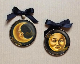 Moon Man Ornament with face and stars, Victorian inspired Crescent or Full Moon -