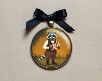 Christmas Raccoon Ornament, Raccoon Decoration, Animal Ornament, Anthropomorphic