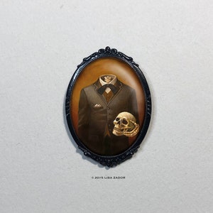 Gothic Victorian Headless Skeleton Brooch - Oval Halloween Ghost Skull Pin or Stocking Stuffer for Christmas