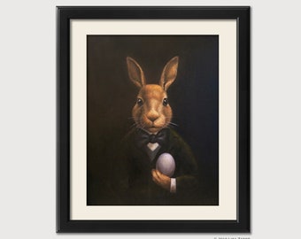 Gothic Victorian Rabbit Portrait from Original Hand Painted Artwork in vintage sepia tones, Creepy Animal Art