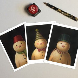 Cartões de boneco de neve - Cartões de Natal - Cartões de retrato de boneco de neve - Cartões de Natal retrô